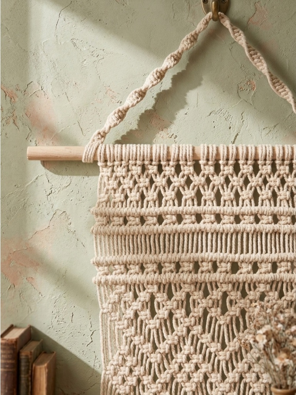 Large Macrame Wall Hanging -7 of Hearts - Boho Chic Cream Woven Tapestry Decor- - Picture 3 of 4